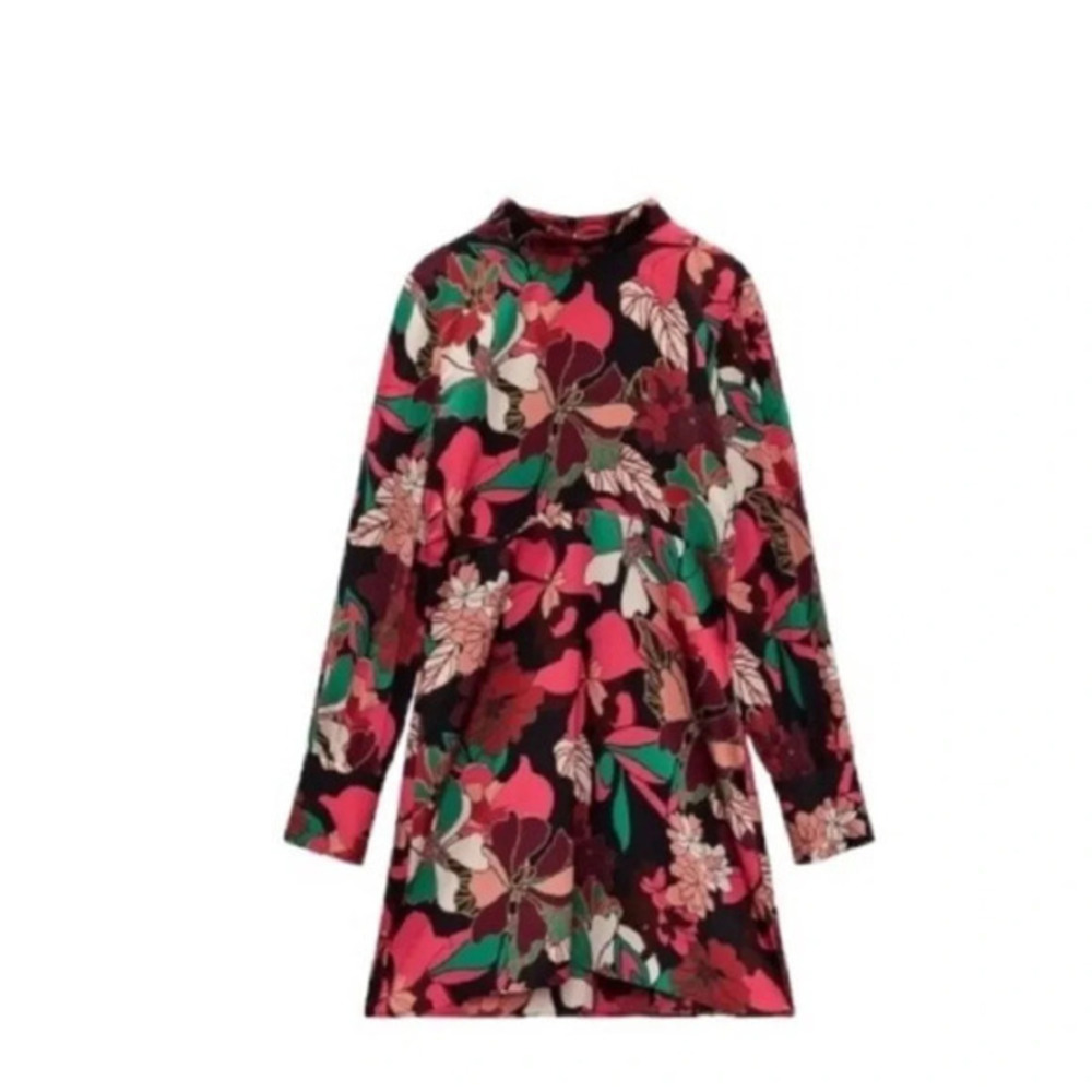 Zara  Floral Long Sleeve Mini Dress Size XS